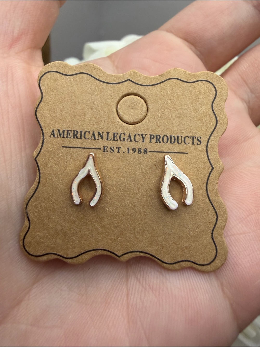 American Legacy Products White Enamel Wishbone Stud Earrings
